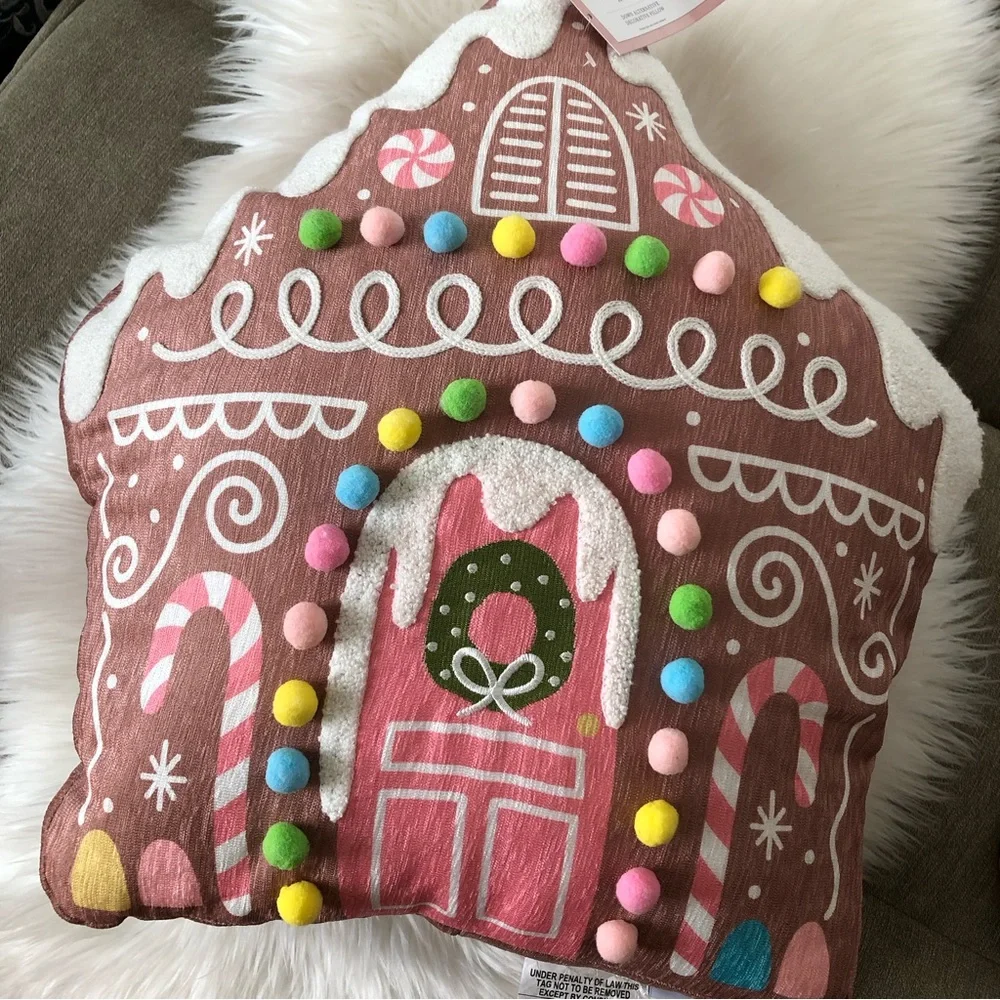Cupcakes & cashmere gingerbread house decorative pillow